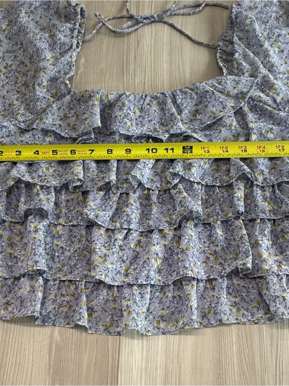 ASTR the Label Floral Smocked Ruffle Top Blue Lavender Puff Sleeve Square Neck M